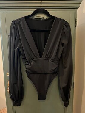 Black Deep V Long Sleeve Bodysuit